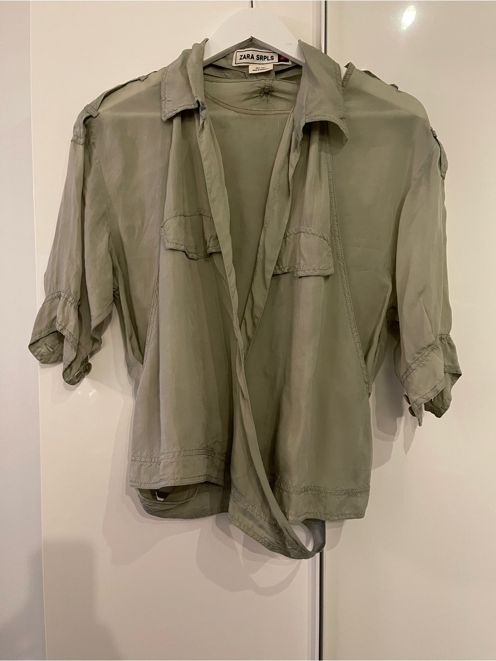 Zara Light Olive Green Relaxed Utility Blouse